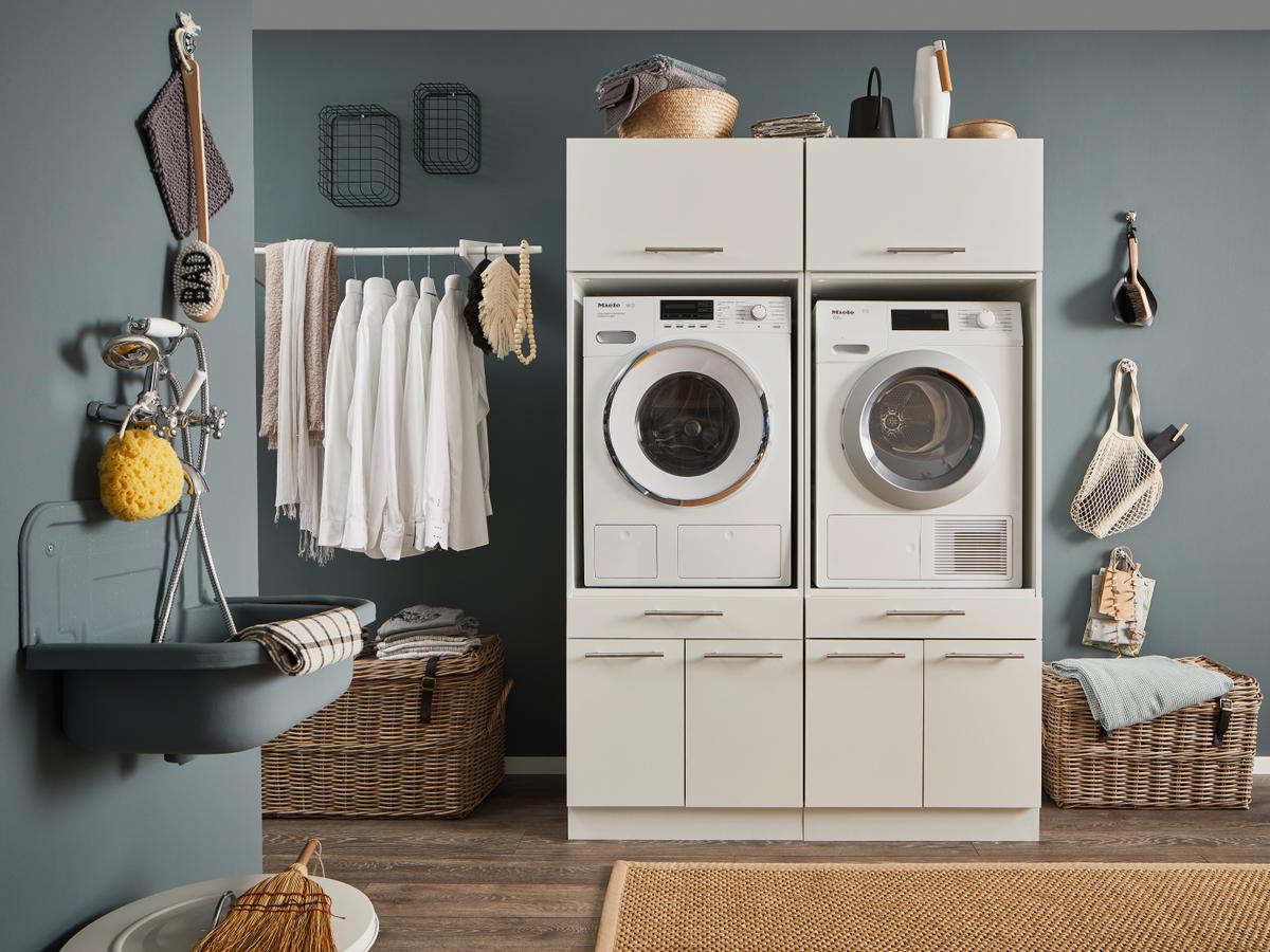 Wasruimteset LAUNDRY: Wasmachinekast laag X2 + Opzetkast breed X2