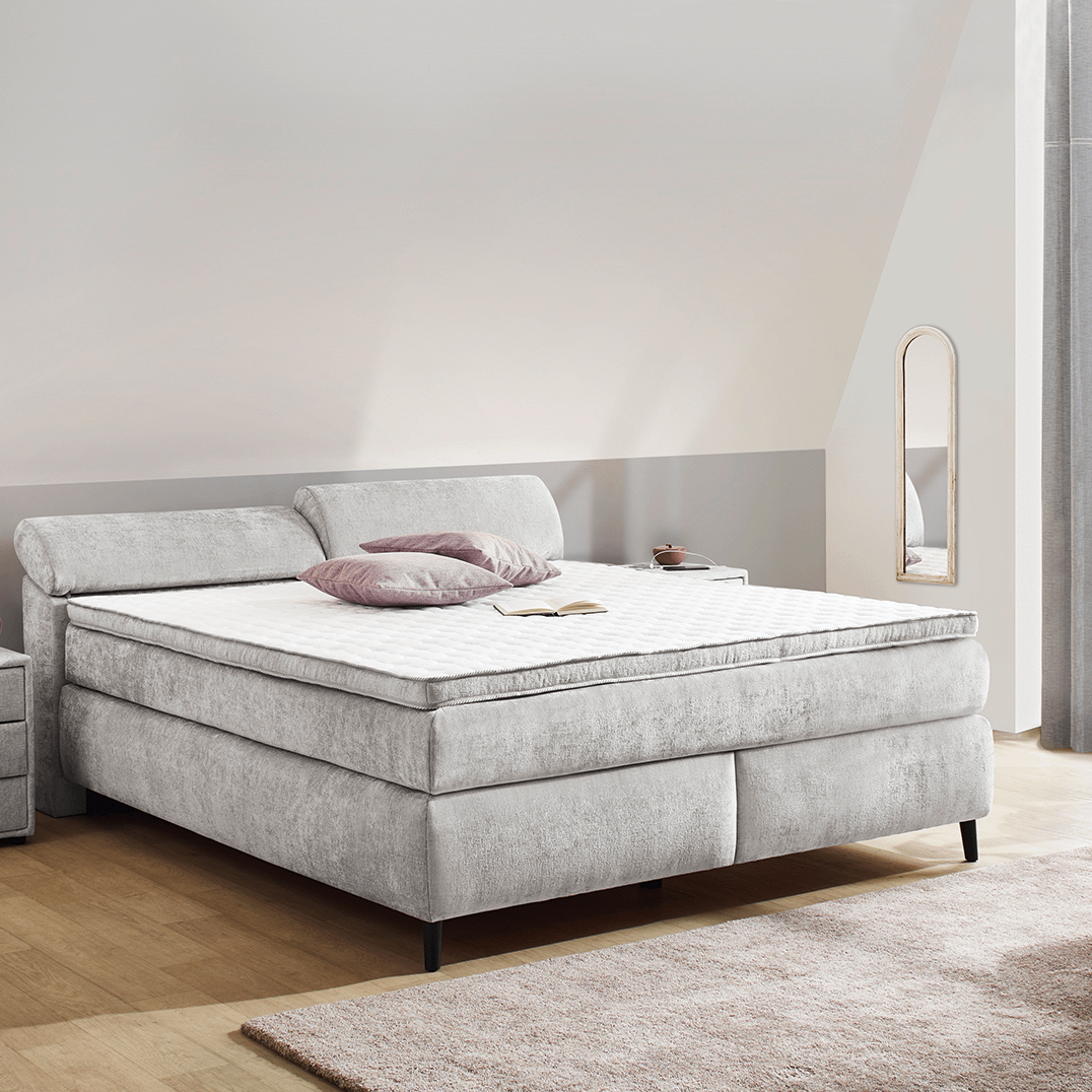 Boxspring GOES Chenille Lichtgrijs Verstelbaar Hoofdbord 180x200
