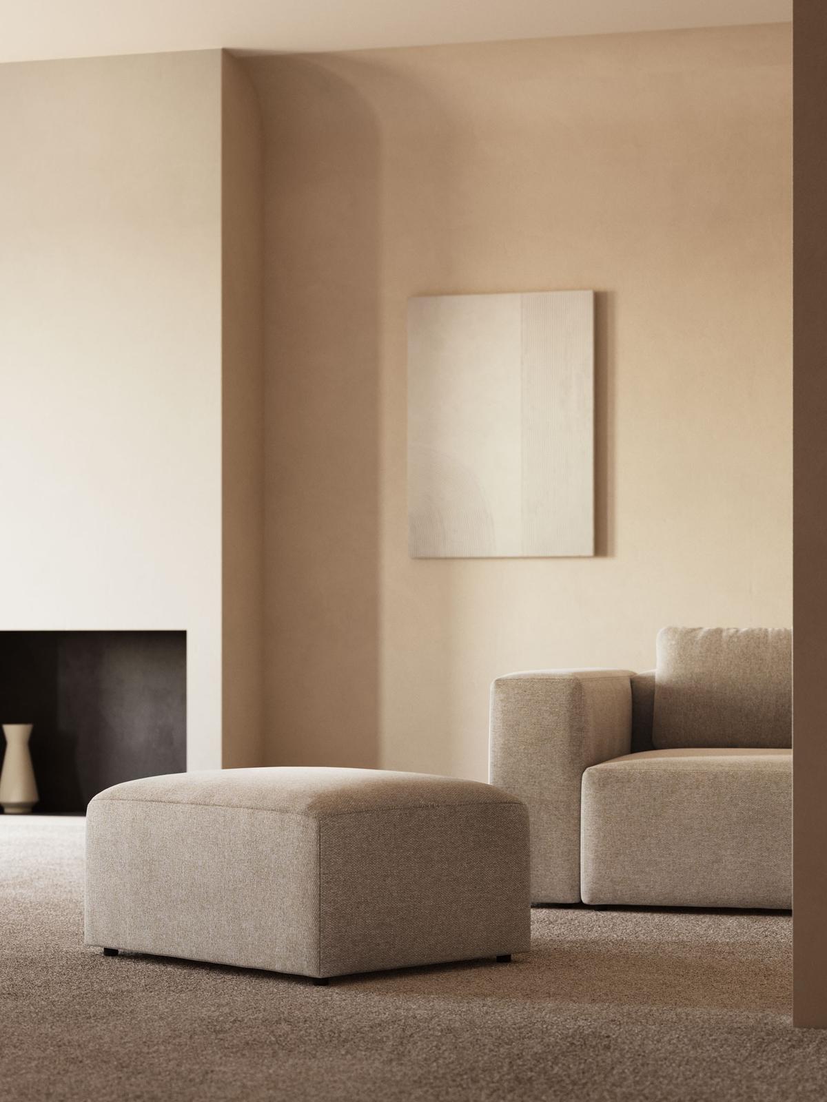 Blok-voetenbankje in beige chenille 90 x 74 cm FSC Mix Credit