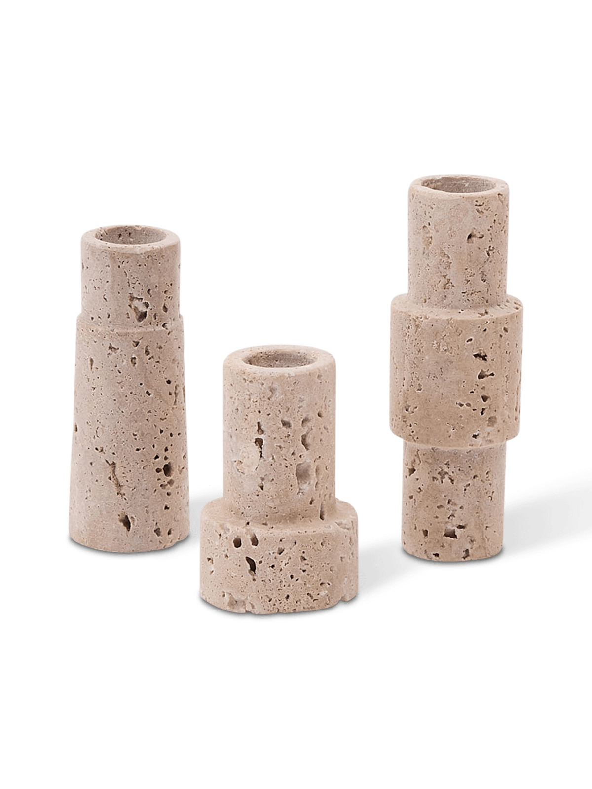 Set van 3 travertijn kandelaars Majid in beige