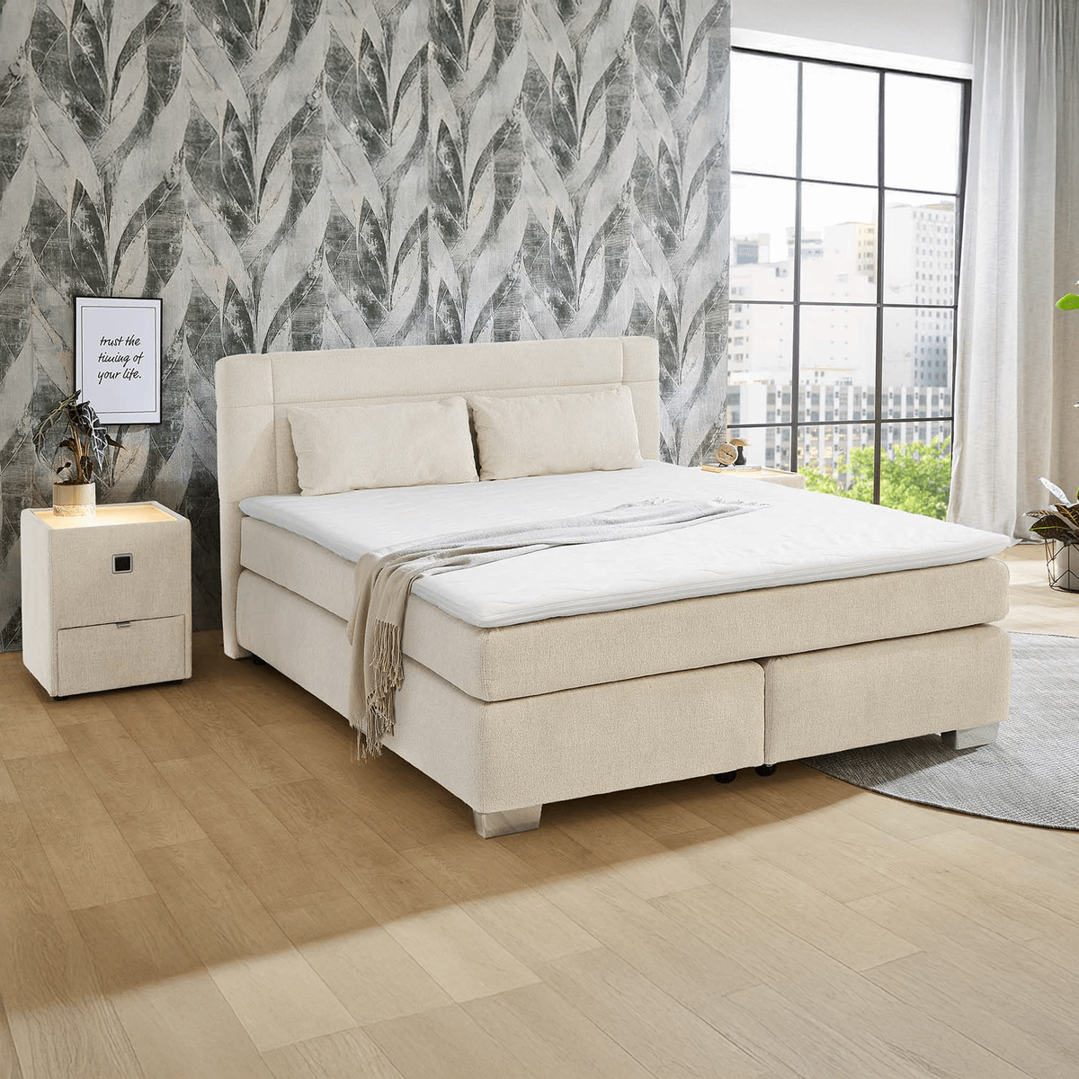 Boxspring WASSENAAR Chenille Beige 180x200