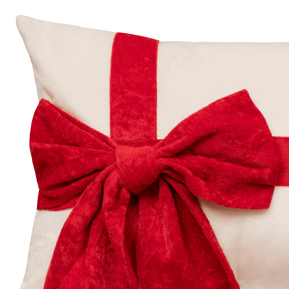 Kussen GIFTY Beige met Strik Rood