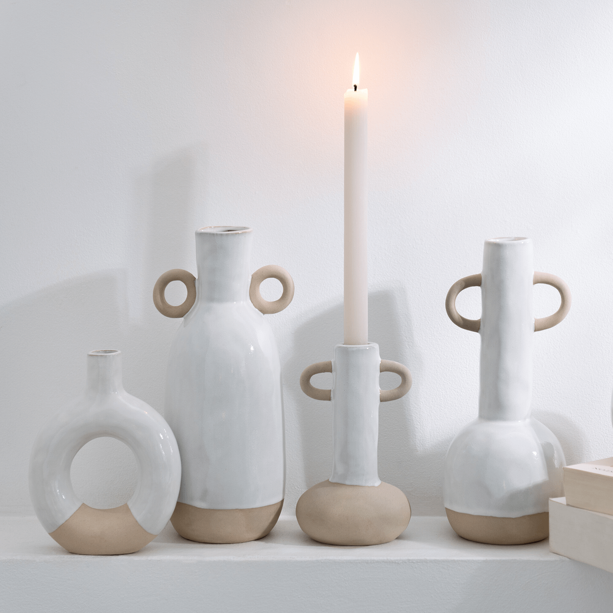 Kaarshouder ILLIA 2 Oren Porselein Wit/Beige