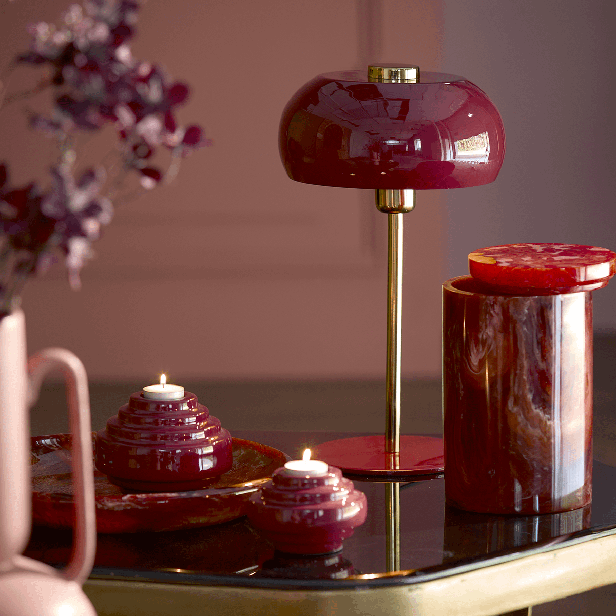 Tafellamp SURIN Glans Burgundy/Goud