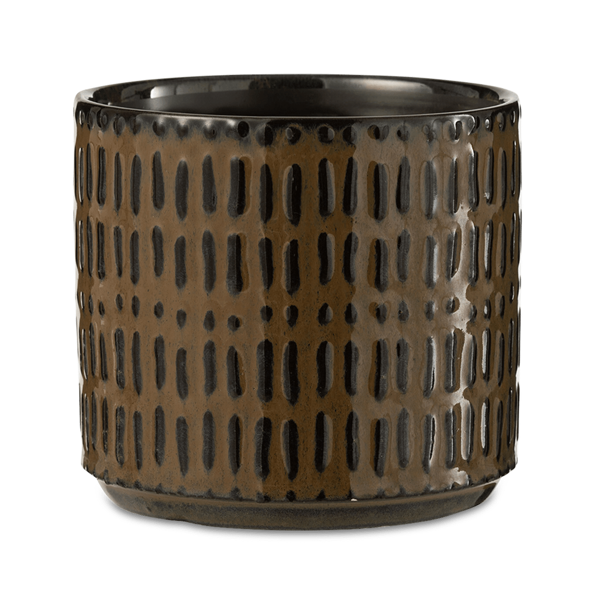 Bloempot Streep Ker. Zw/Br M