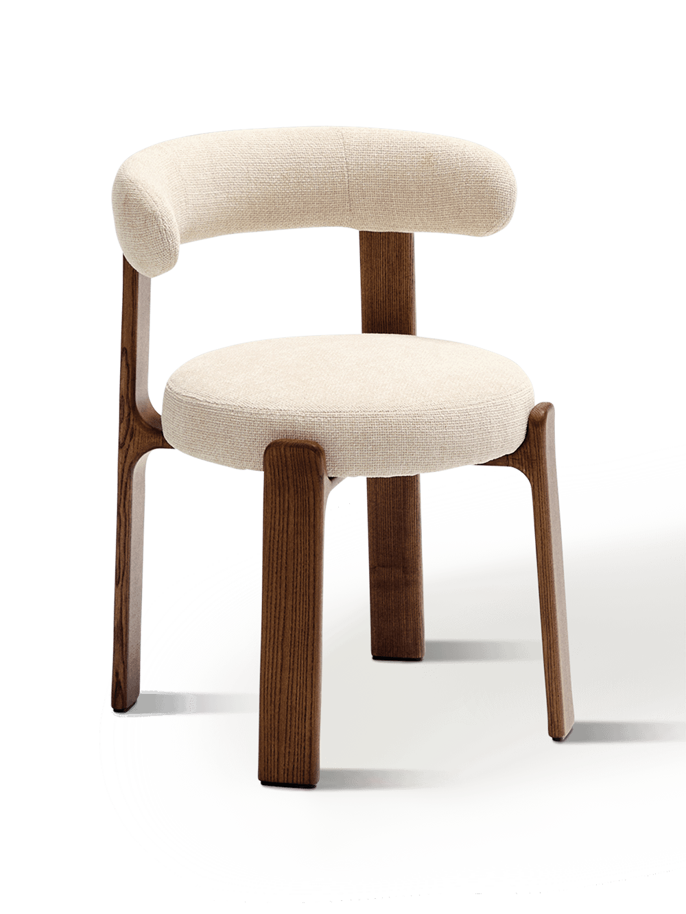 Granite stoel in beige chenille en massief essenhout in noten afwerking FSC 100%