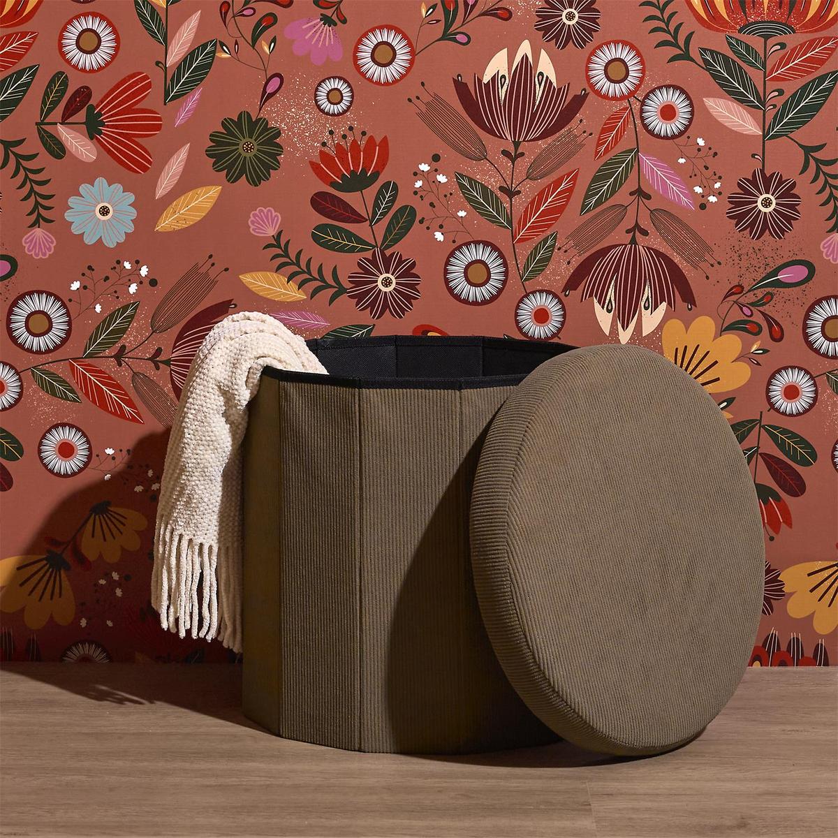 Opbergpouf COLLETE Rond Rib Taupe