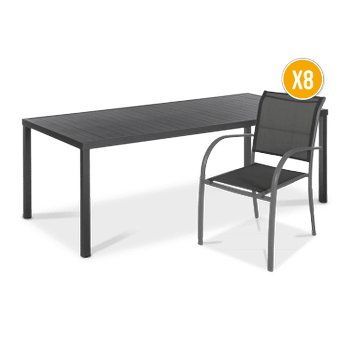SET: Tuintafel RISERVA Grafiet 210x100 + 8x armstoel RISERVA Grafiet SET: Tuintafel RISERVA Grafiet 210x100 + 8x armstoel RISERVA Grafiet