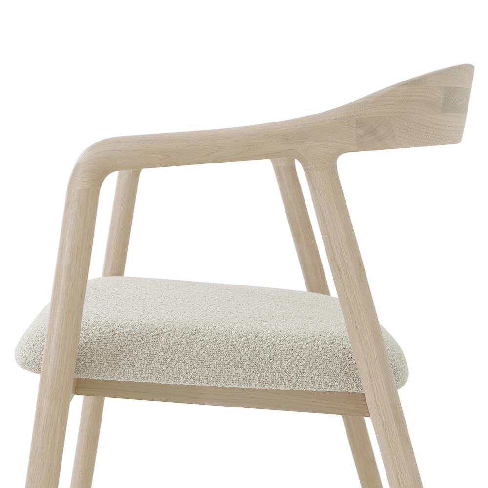 Armstoel SKYE Bouclé Beige - Poot Lichte Eik 