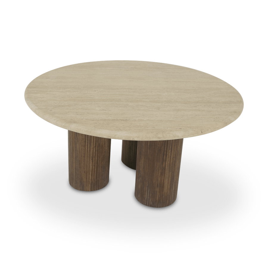 Salontafel PURNIMA Ø90 Travertijn/Mango Donkerbruin Salontafel PURNIMA Ø90 Travertijn/Mango Donkerbruin