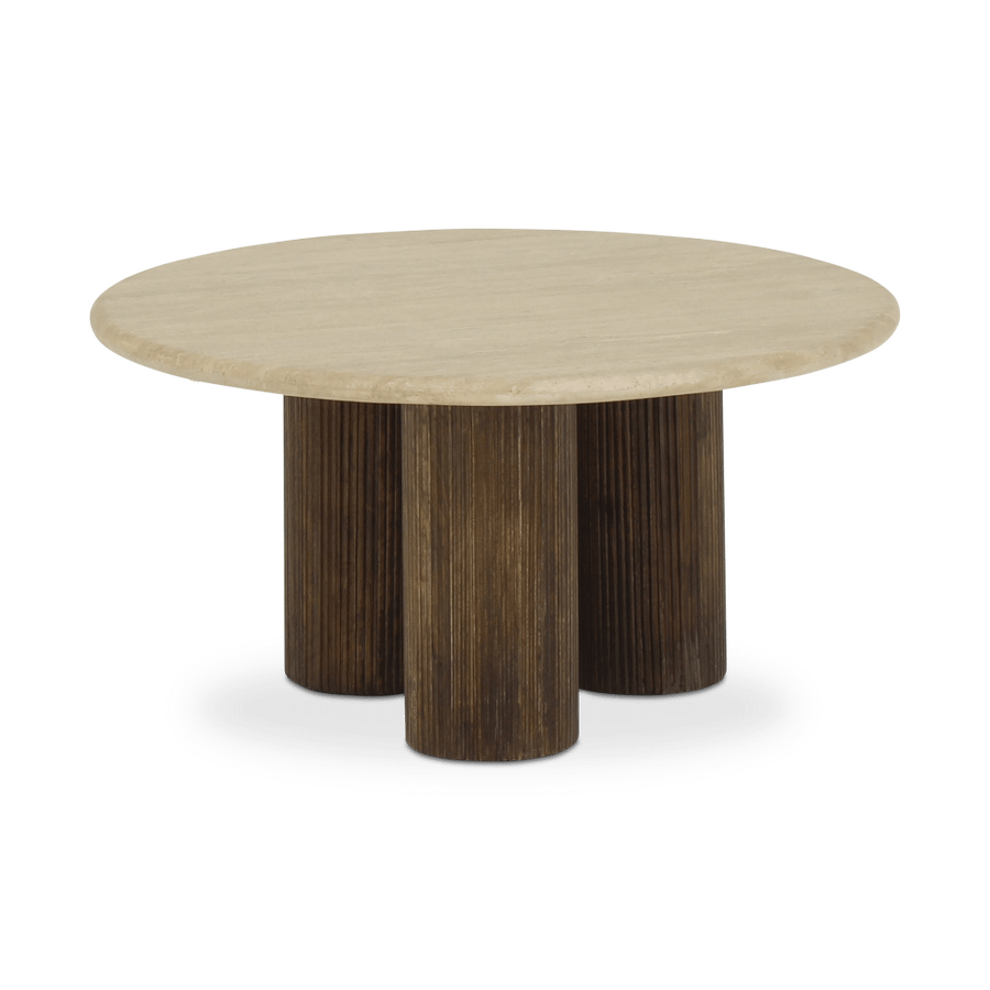 Salontafel PURNIMA Ø90 Travertijn/Mango Donkerbruin Salontafel PURNIMA Ø90 Travertijn/Mango Donkerbruin