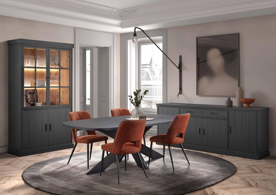 Eetkamer WINSTON: Dressoir + Tafel Ovaal 230x120 + 4 stoelen ALICE Copper Eetkamer WINSTON: Dressoir + Tafel Ovaal 230x120 + 4 stoelen ALICE Copper
