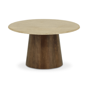 Salontafel ANANTA Ø80 Travertin/Mango Donkerbruin  Salontafel ANANTA Ø80 Travertin/Mango Donkerbruin