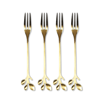 S/4 Taartvorkje FEUILLI Rvs Goud S/4 Taartvorkje FEUILLI Rvs Goud