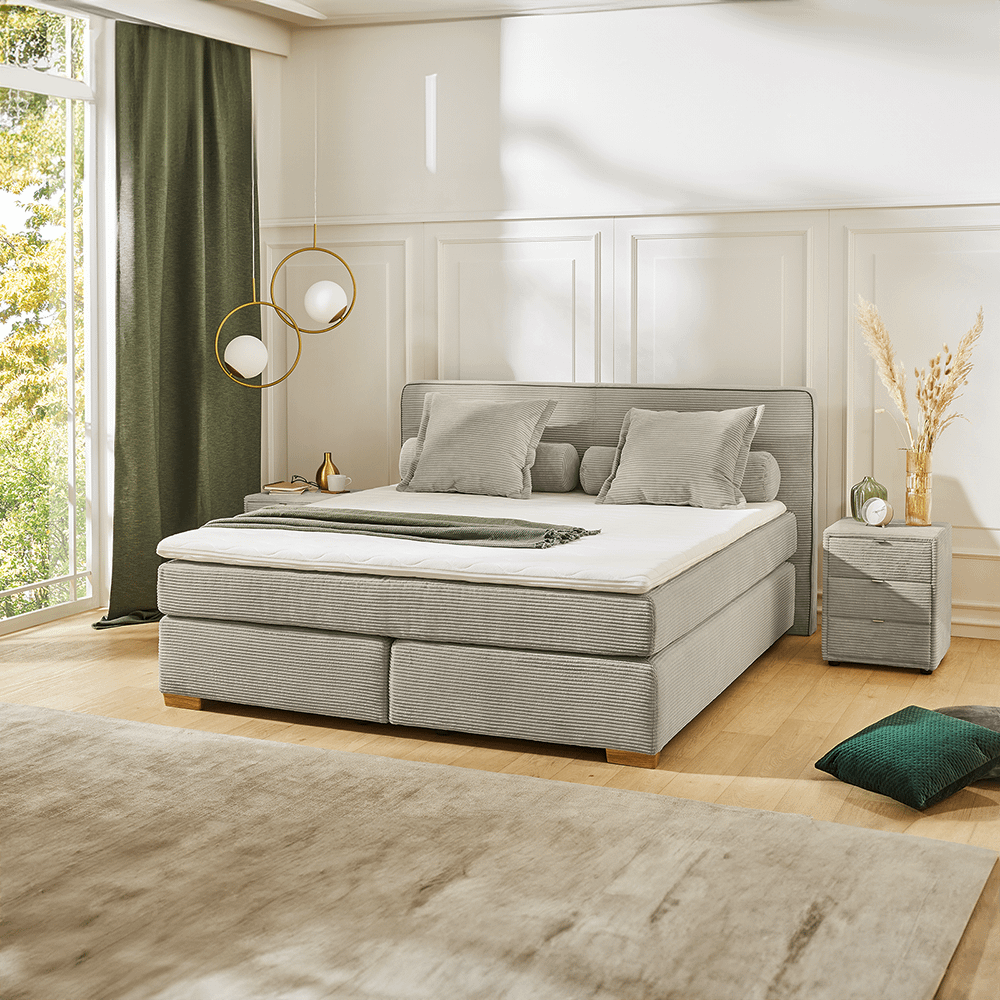 Boxspring TILBURG Ribfluweel 426/17 Greige 180x200 Boxspring TILBURG Ribfluweel 426/17 Greige 180x200