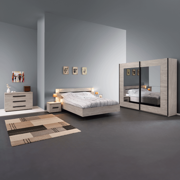 Slaapkamer IMPERIUM: Kleerkast 250cm + Bed 140x200 + Commode + 2x Nachttafels