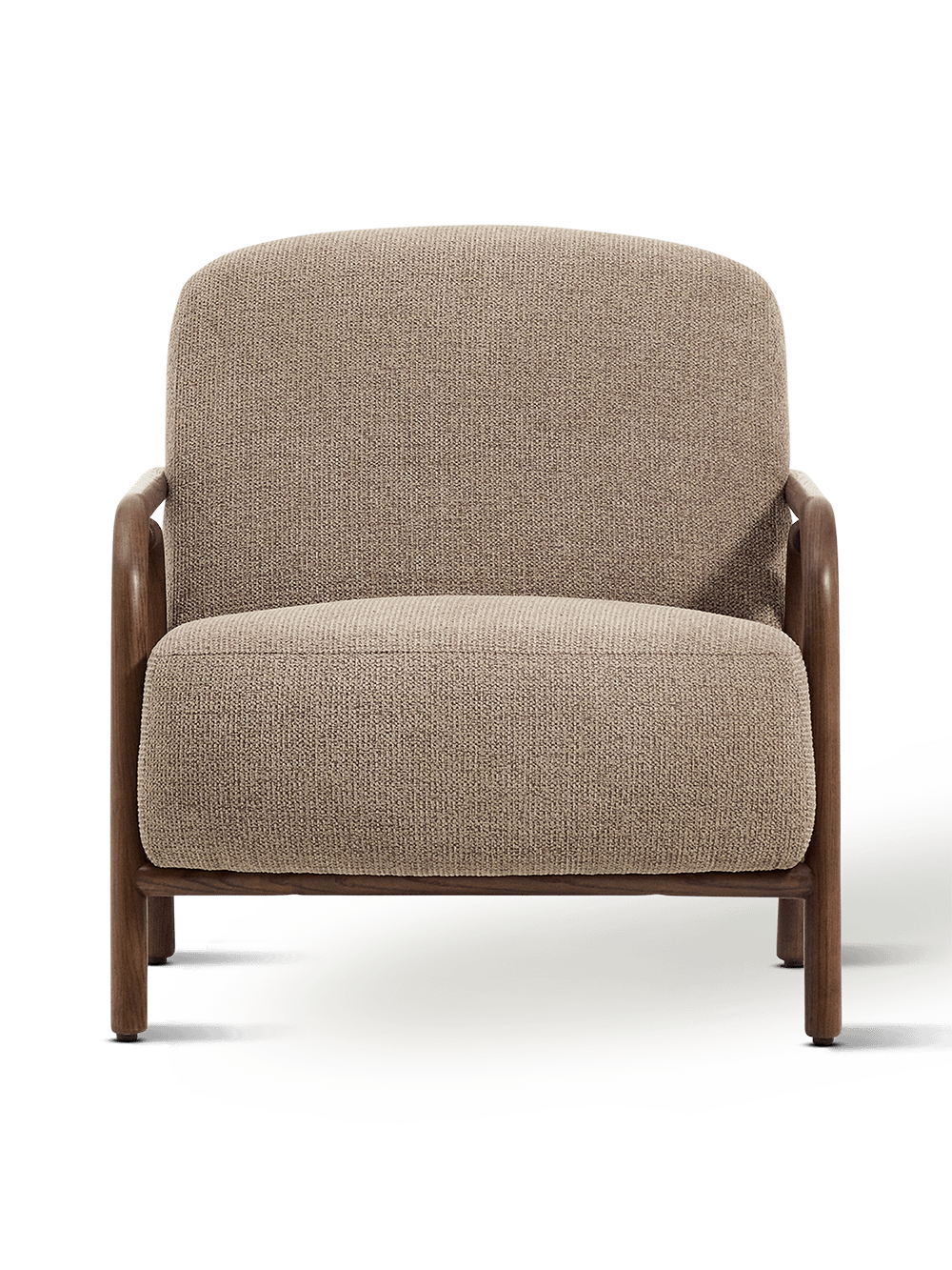 Fauteuil Sylo in taupe chenille en massief essenhout FSC 100%