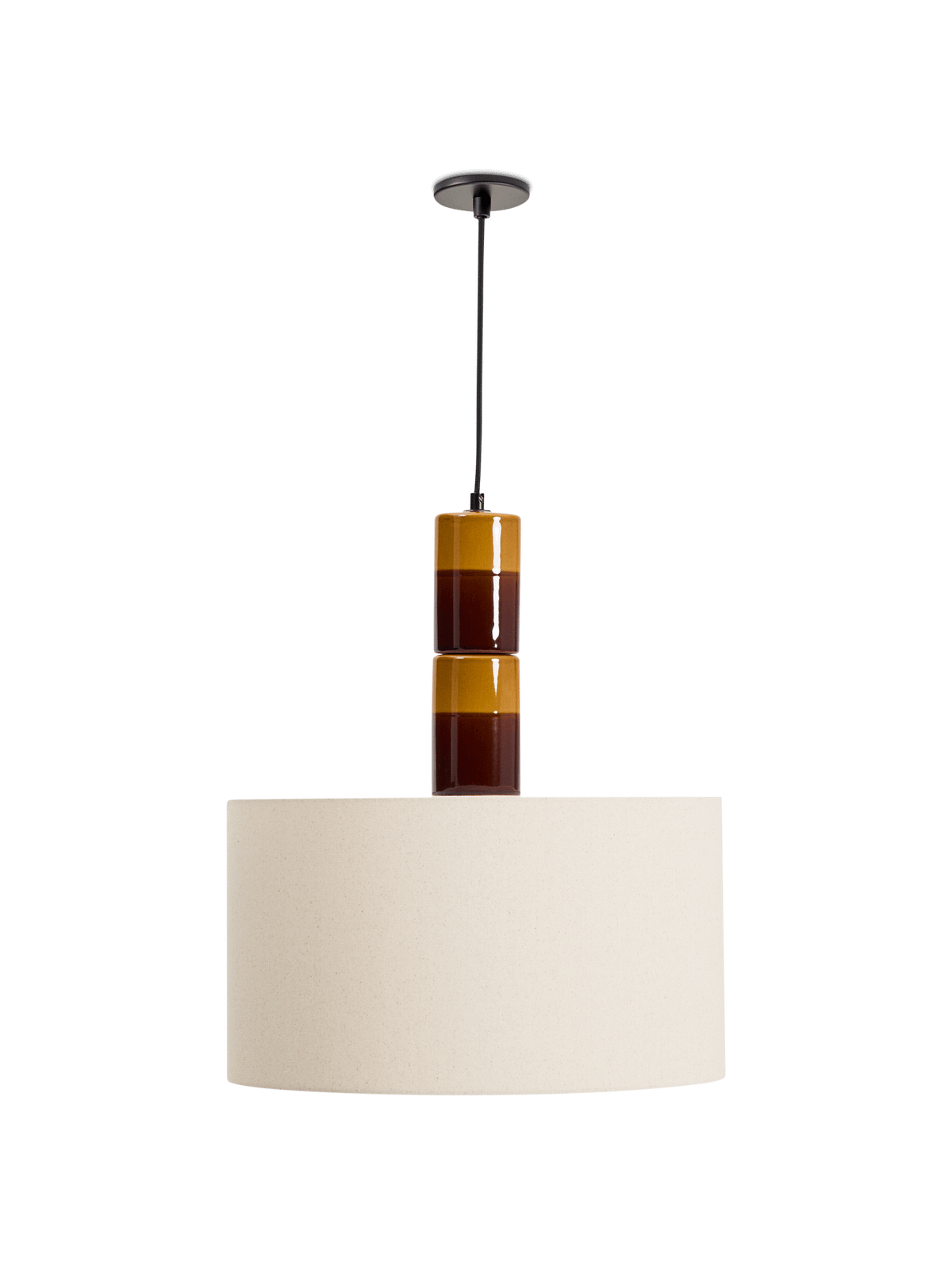 Mavran plafondlamp van bruin en mosterdgeel keramiek en lampenkap van katoen 