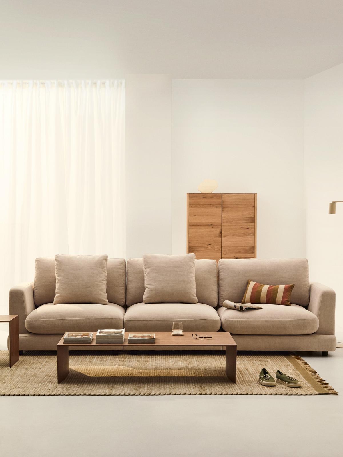 Gala 4-zitsbank in beige chenille FSC Mix Credit 300 cm