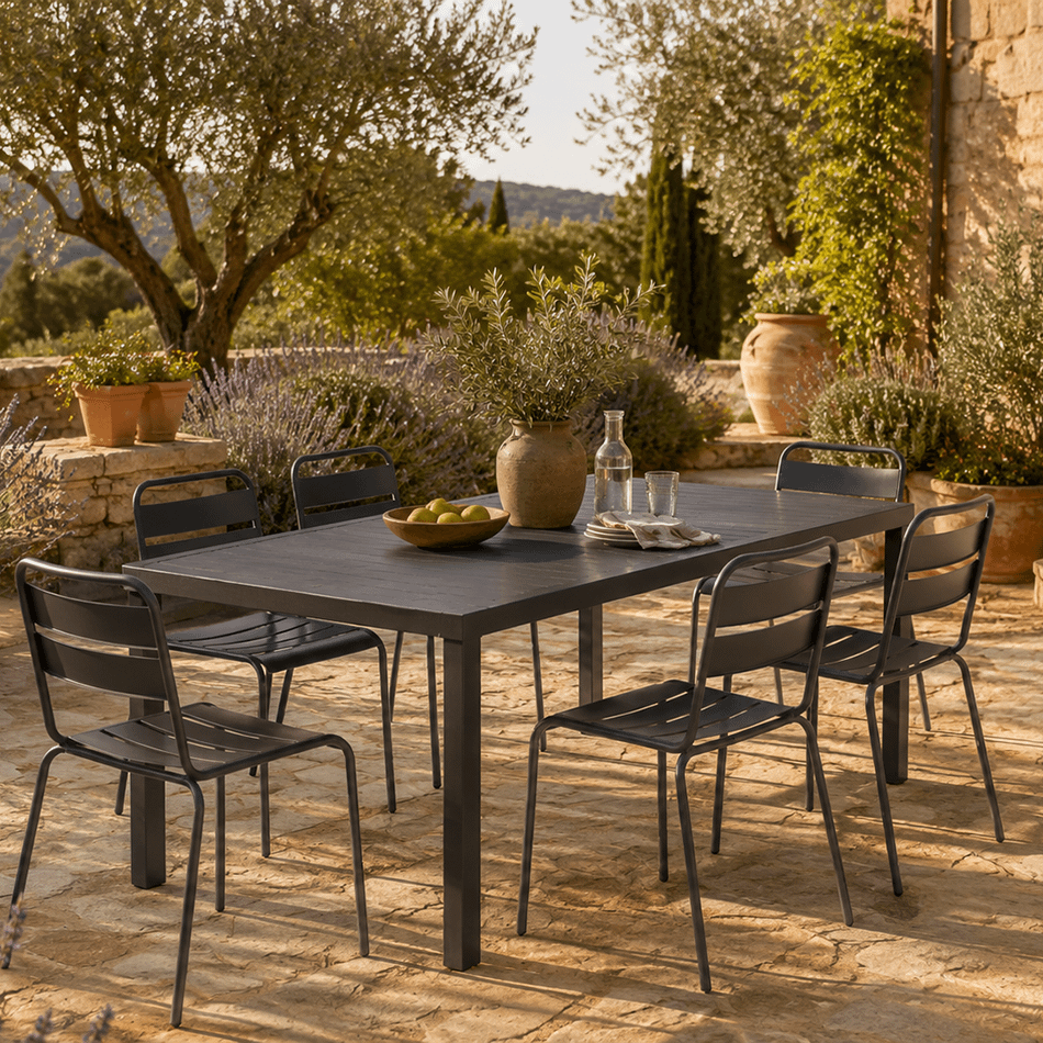 SET: Tuintafel RISERVA 210x100 + 6x stoel MASSIMO Grafiet