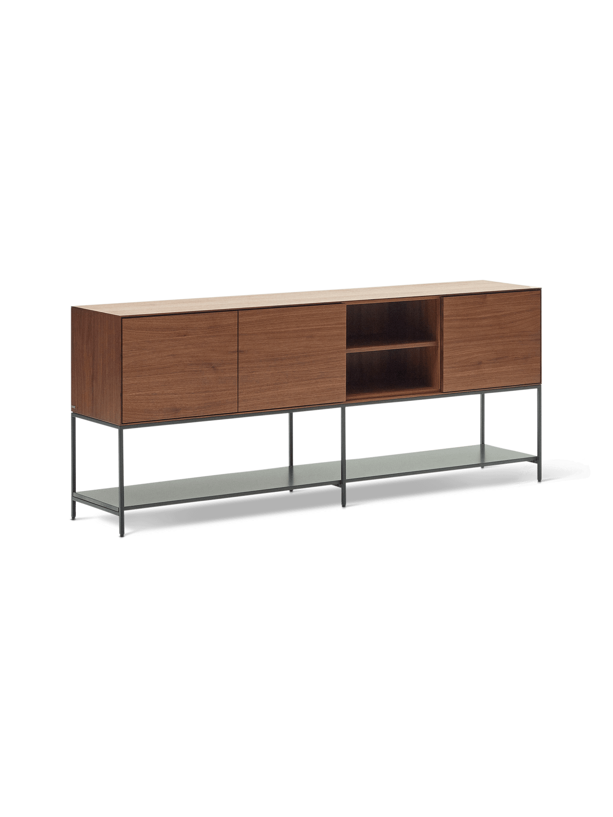 Vedrana 3-deurs dressoir in walnootfineer met stalen pootjes, 195 x 80 cm
