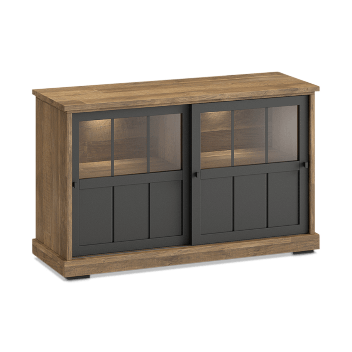 Dressoir TOLUCA Old teak/Zwart met Glas B144