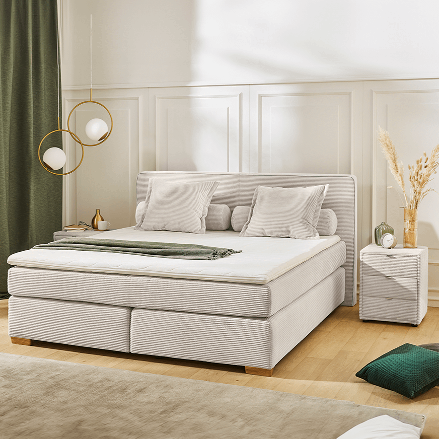 Boxspring TILBURG Ribfluweel 426/07 Beige 180x200