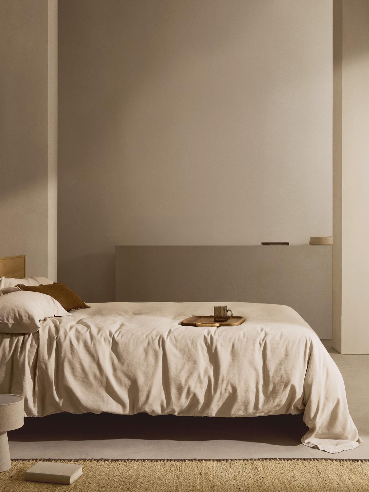 Grijze set dekbedovertrek en kussenslopen Simmel van katoen en linnen voor een bed van 150 cm