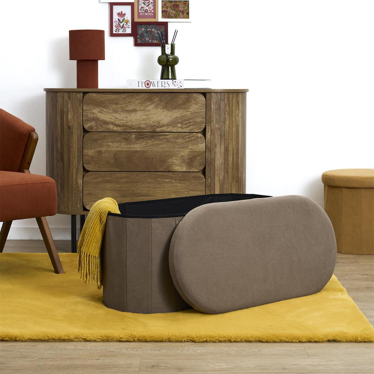 Opbergpouf COLLETE Ovaal Rib Taupe