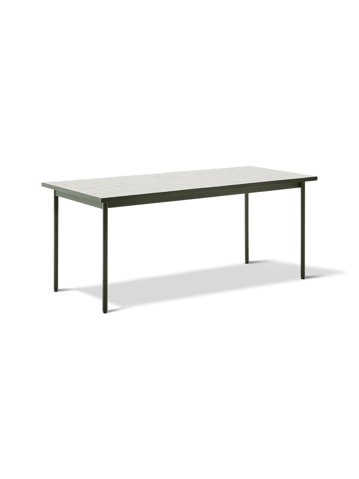 Maurina outdoor tafel van groen gegalvaniseerd staal en ecru tegels 182 x 91 cm