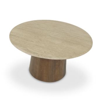 Salontafel ANANTA Ø80 Travertin/Mango Donkerbruin  Salontafel ANANTA Ø80 Travertin/Mango Donkerbruin