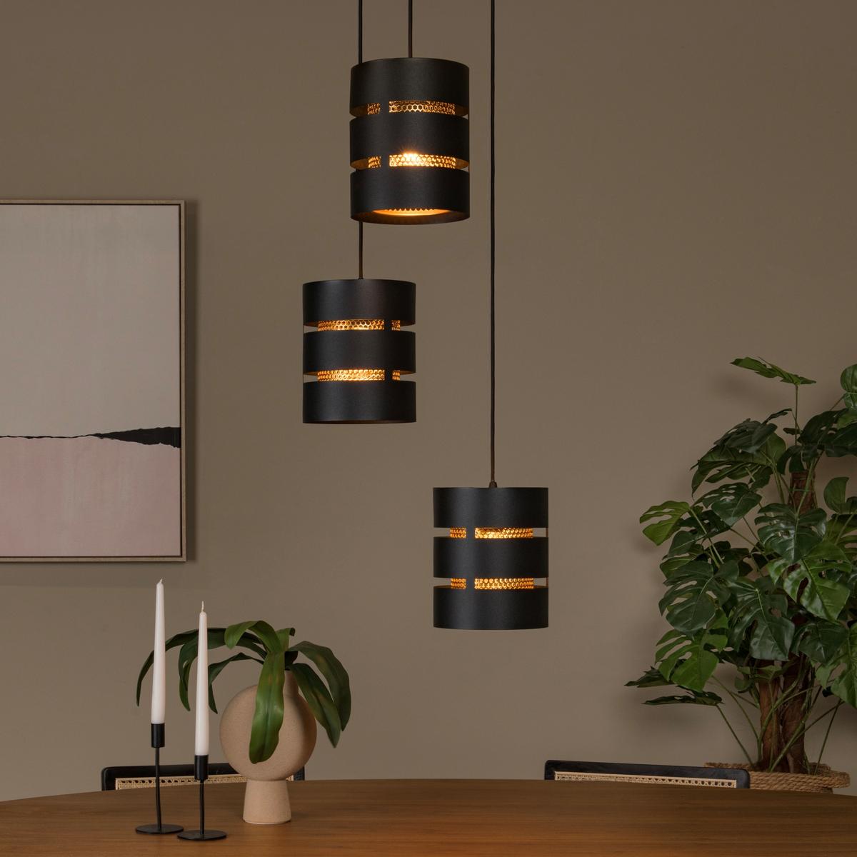 Hanglamp ROSAS 3Del. Rond Zwart/Goud