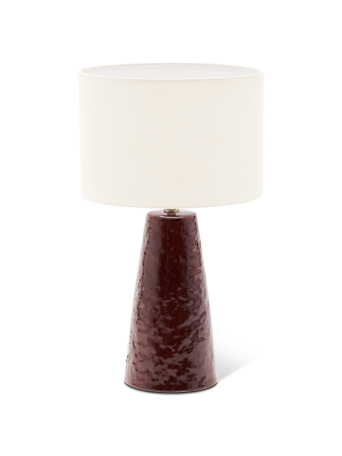 Drava tafellamp van donkerrood keramiek met katoenen lampenkap