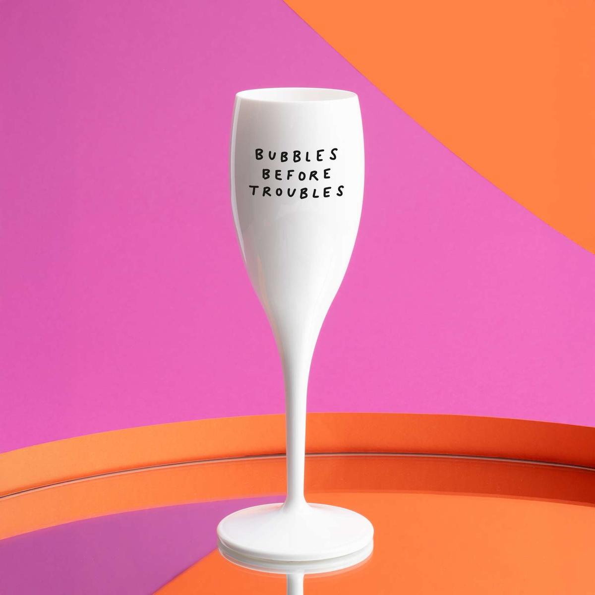 Champagneglas BUBBLES BEFORE TROUBLES 100ml Wit