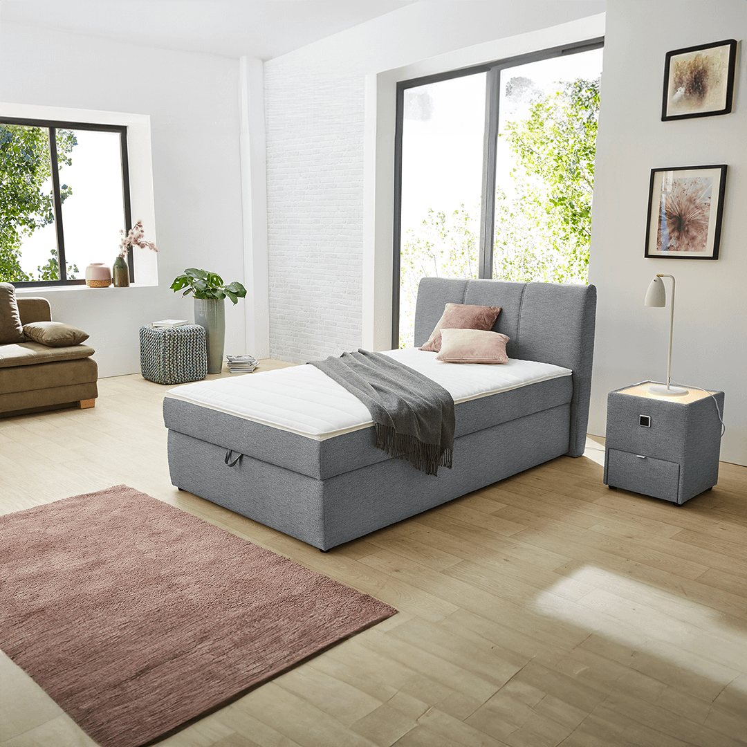 Boxspring VLISSINGEN Stof 142/09 Grijs 120x200