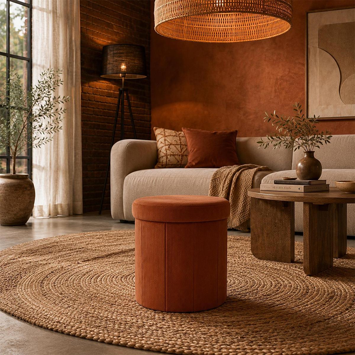 Opbergpouf COLLETE Rond Rib Terracotta