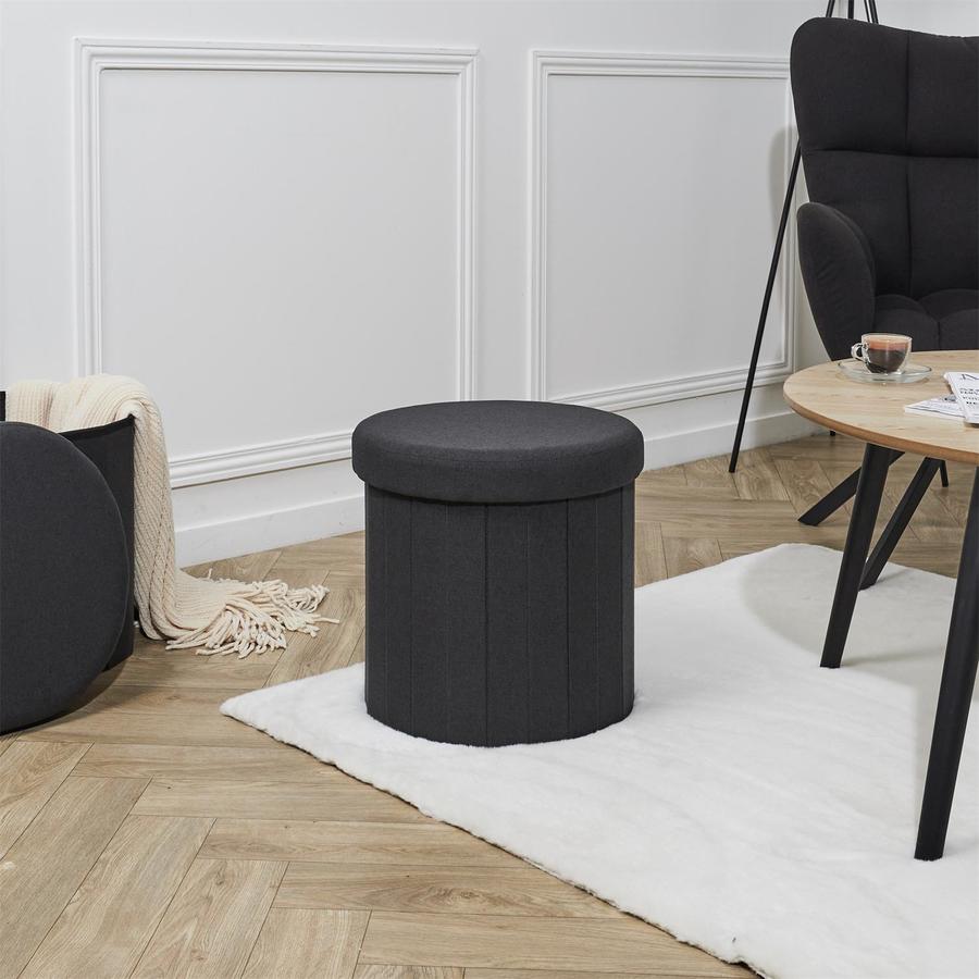 Opbergpouf DOAKA Rond Zwart Opbergpouf DOAKA Rond Zwart