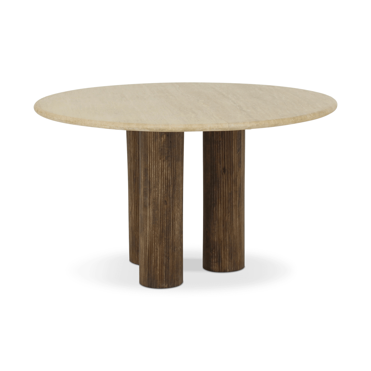 Eettafel PURNIMA Ø130 Travertijn/Mango Donkerbruin 