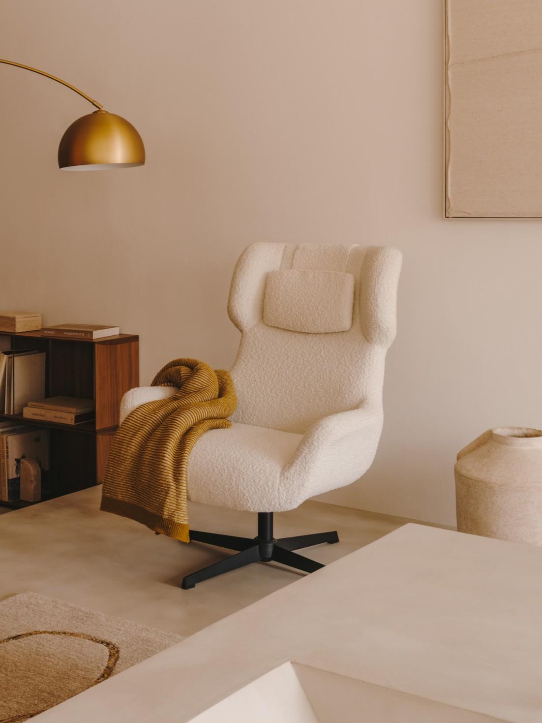 Draaistoel Zalina Wit Bouclé