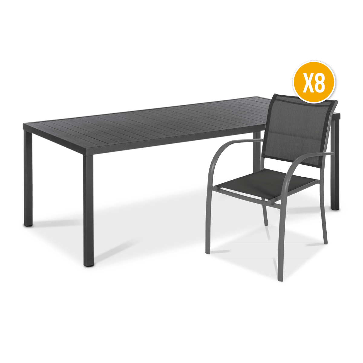 SET: Tuintafel RISERVA Grafiet 210x100 + 8x armstoel RISERVA Grafiet