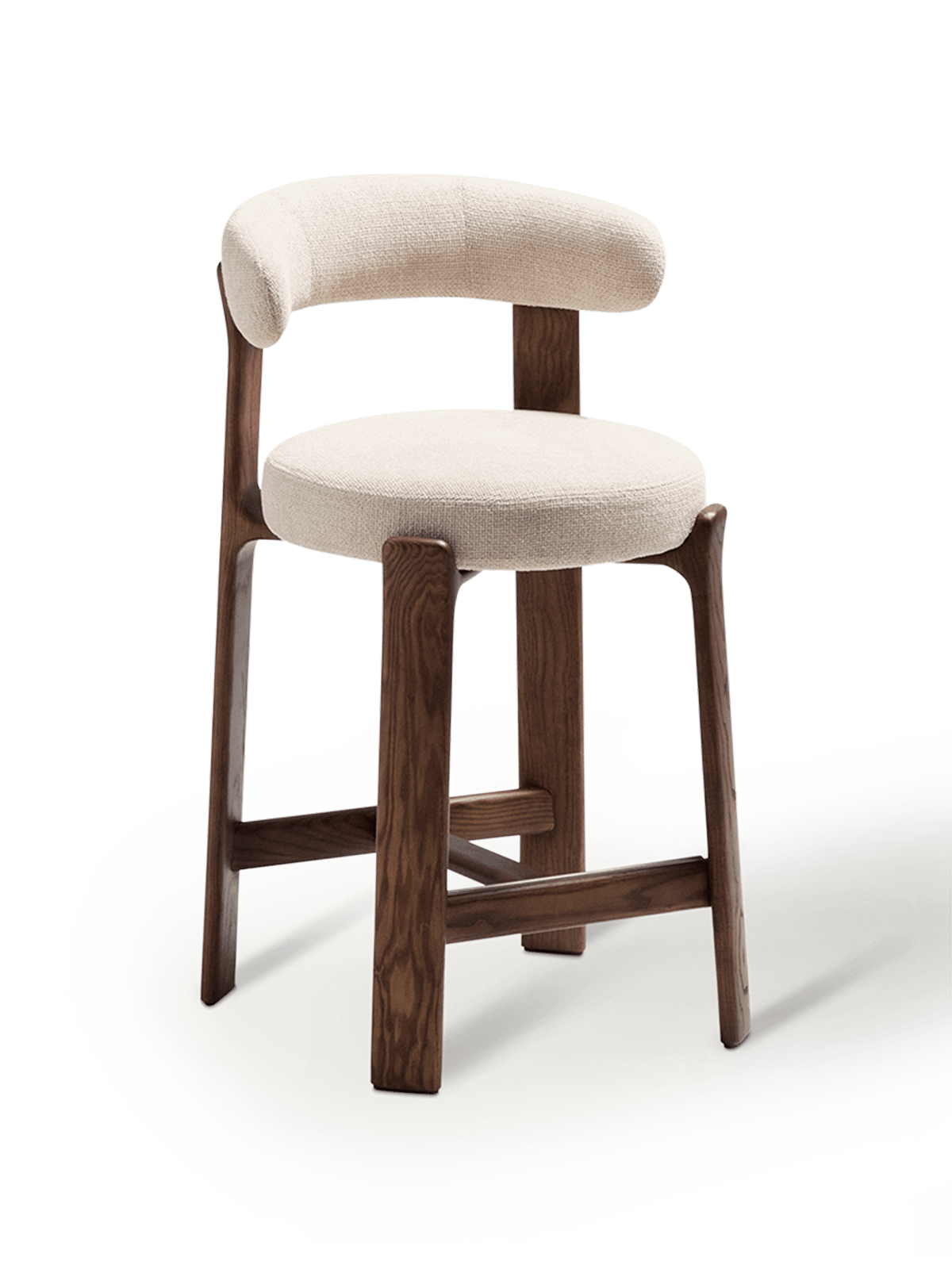 Granite kruk in beige chenille en massief essenhout met afwerking in notelaartoon FSC 100% 65 cm