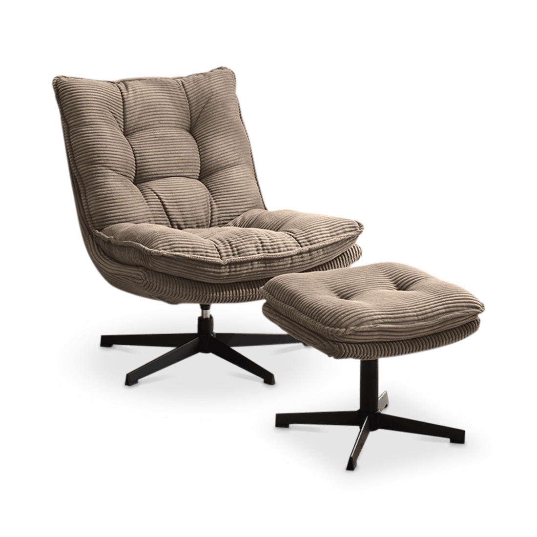 Draaizetel JOELLE met Poef Ribfluweel Taupe Draaizetel JOELLE met Poef Ribfluweel Taupe