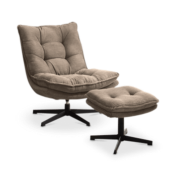 Draaizetel JOELLE met Poef Ribfluweel Taupe Draaizetel JOELLE met Poef Ribfluweel Taupe