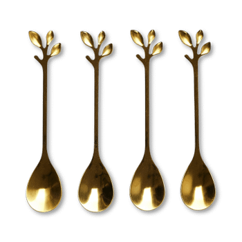 S/4 Koffielepel FEUILLI Rvs Goud S/4 Koffielepel FEUILLI Rvs Goud