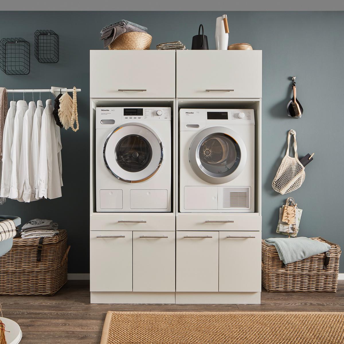 Wasruimteset LAUNDRY: Wasmachinekast laag X2 + Opzetkast breed X2