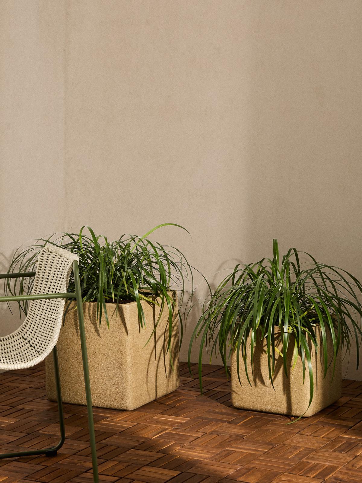 Set van 2 Minoa mosterdgele bloempotten met steeneffect 44 x 44 cm