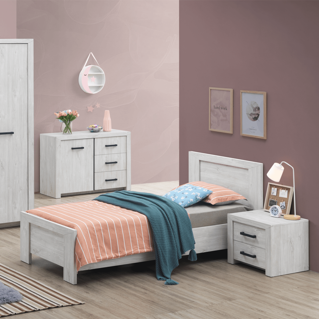 Bed POMPILIO White Oak 90x200 Bed POMPILIO White Oak 90x200