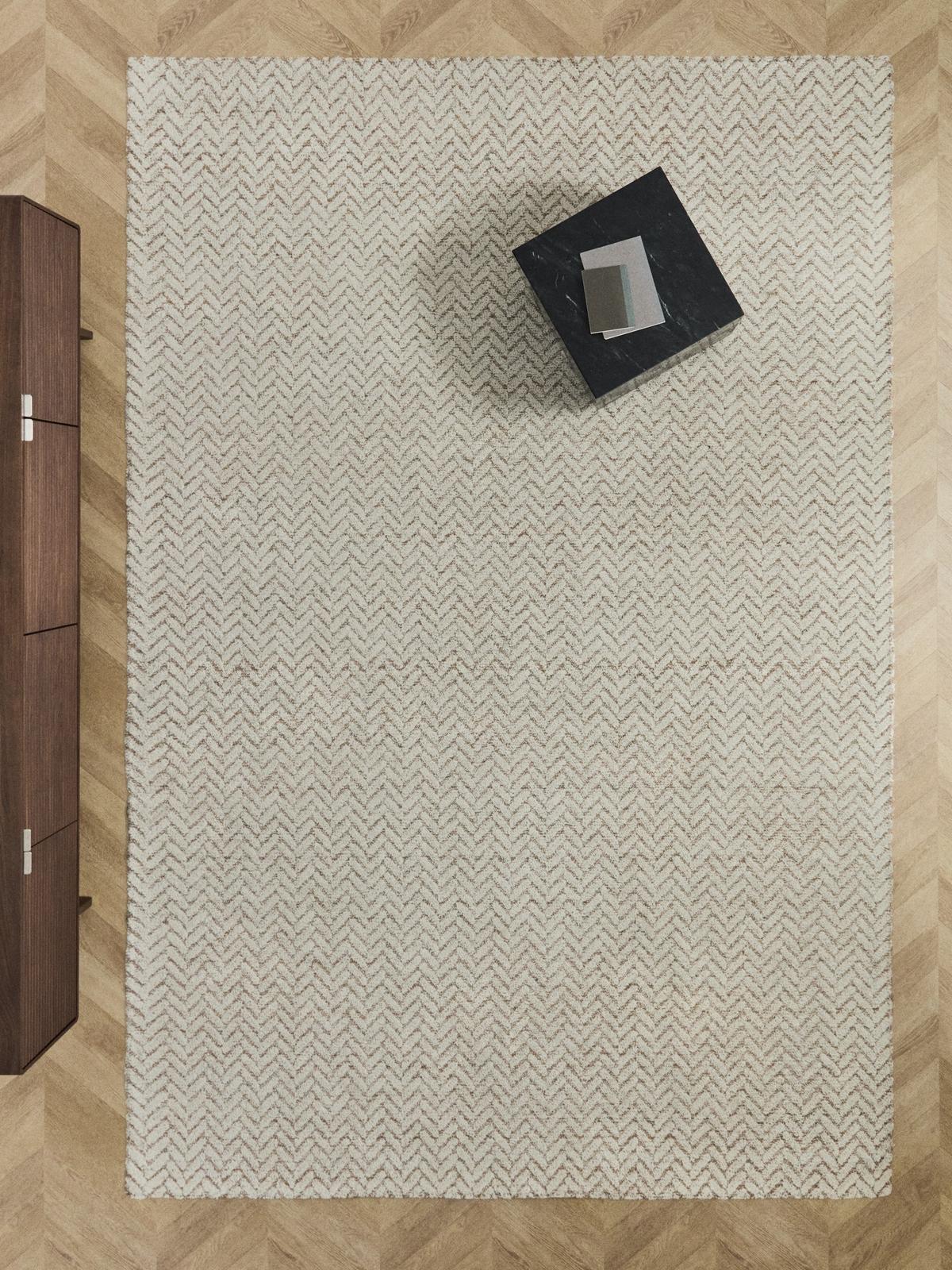 Calira beige wollen tapijt in gevlochten jacquardmotief 300 x 200 cm