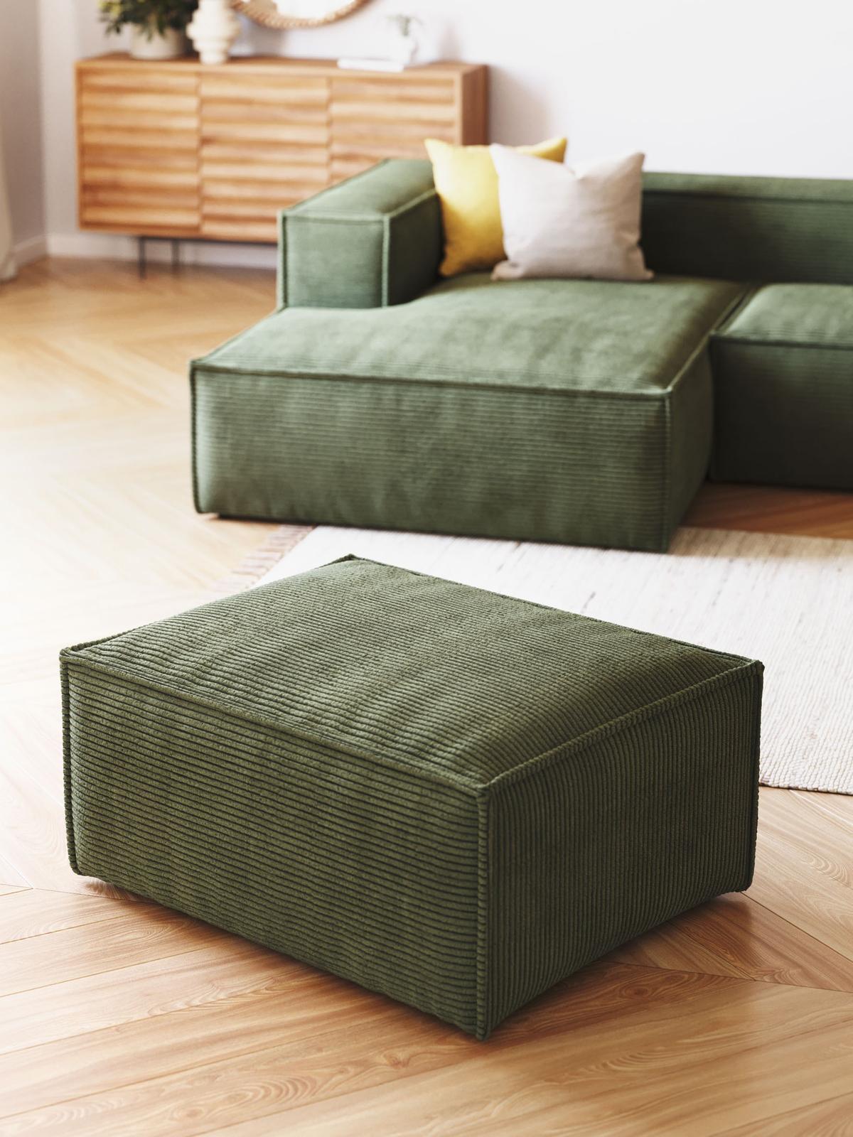 Blok-voetenbankje in dik groen ribfluweel 90 x 74 cm FSC Mix Credit