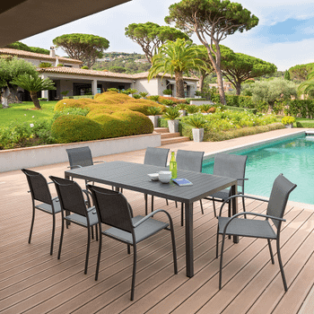 SET: Tuintafel RISERVA Grafiet 210x100 + 8x armstoel RISERVA Grafiet SET: Tuintafel RISERVA Grafiet 210x100 + 8x armstoel RISERVA Grafiet